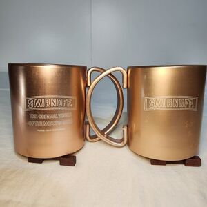 Smirnoff Vodka Moscow Mule Mugs Set of 2 Copper Tone Barware Holiday Cocktail